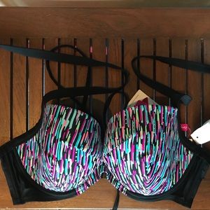 Full figure padded bikini 36F neon/blk Lycra top